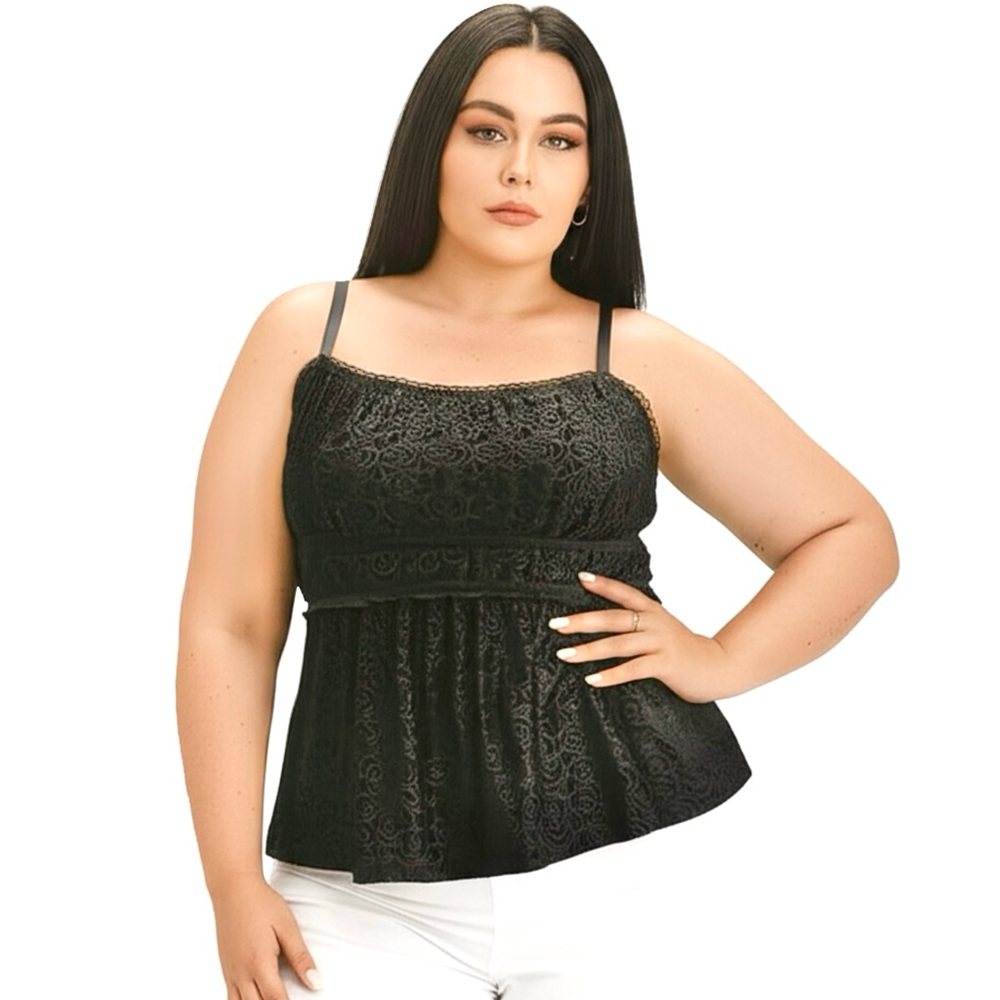 Torrid VTG Y2K Babydoll Tank Black Rose Velvet Burnout Whimsigoth Dark Fairy 3X